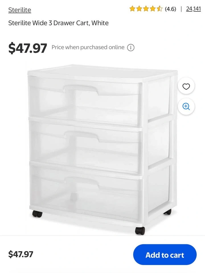Sterilite 3 Drawer Plastic Organizer Cart - photo 3