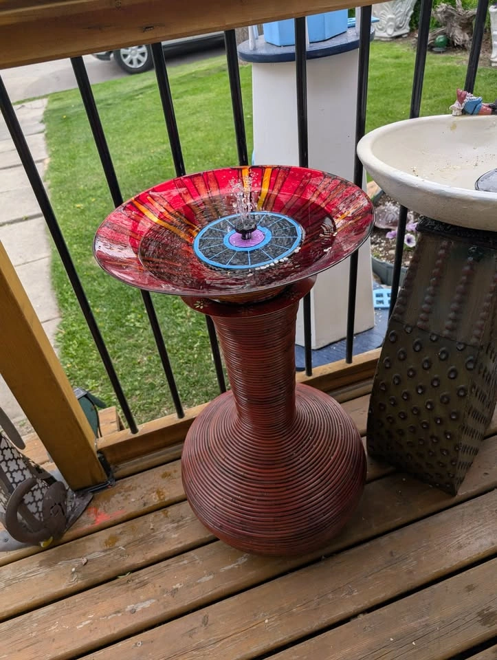 Striking Sunburst Glass Birdbath — 28" x 15" — One-of-One!