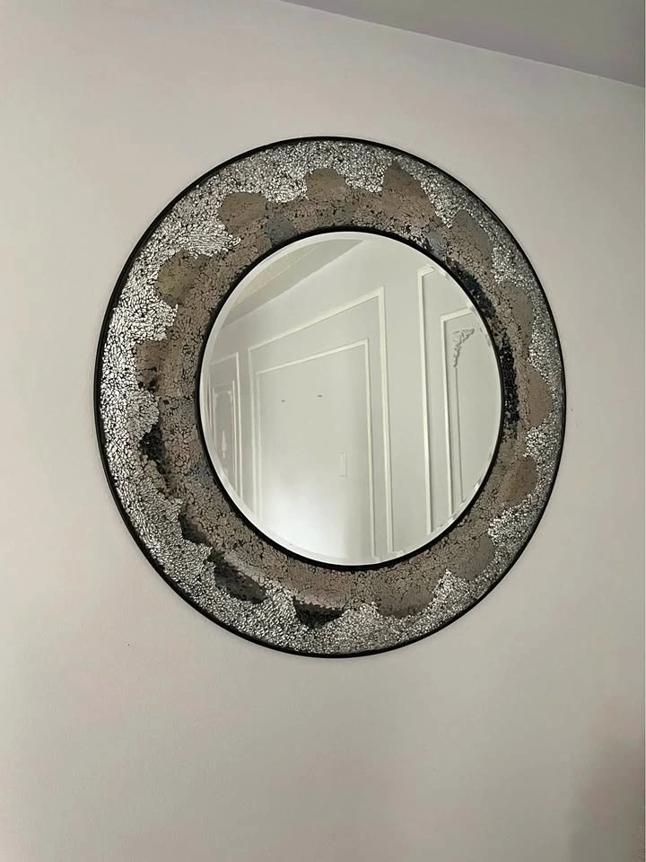 Round Mosaic Crackle Glass Wall Mirror
