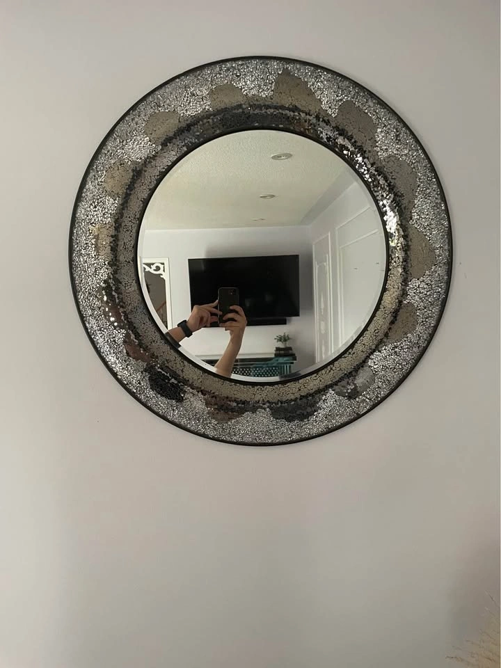 Round Mosaic Crackle Glass Wall Mirror - photo 2