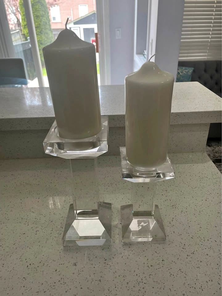 Clear Acrylic Pillar Candle Holders Set of 2
