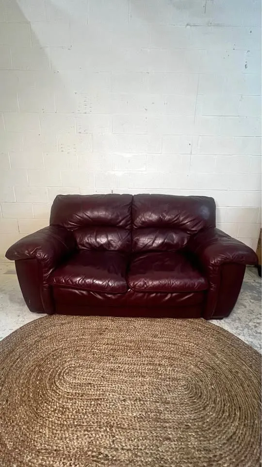 Burgundy Leather Loveseat thumbnail