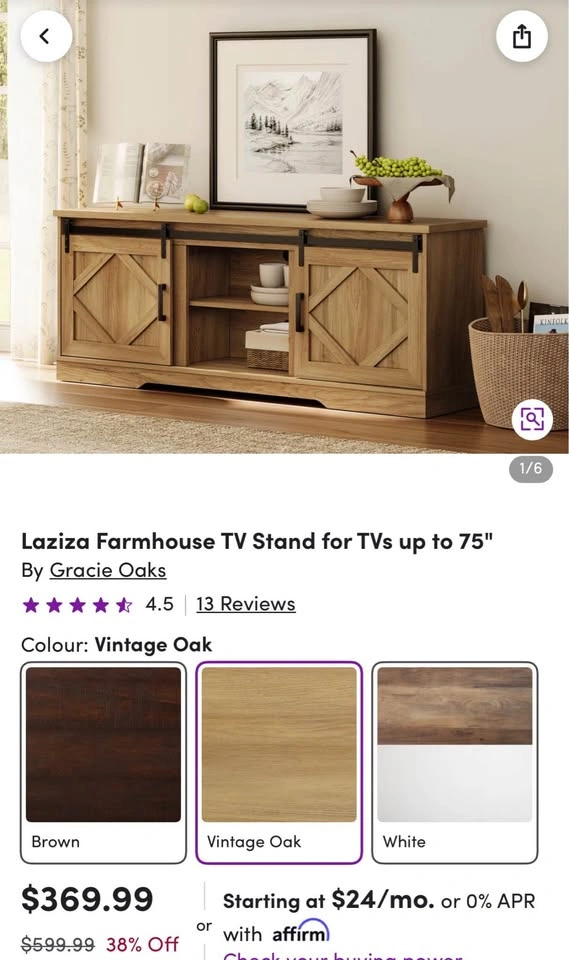 Solid Wood Farmhouse Media Stand – Vintage Oak – Brand New - photo 2
