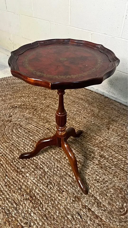 Vintage Bombay Co Side Table with Leather Top thumbnail