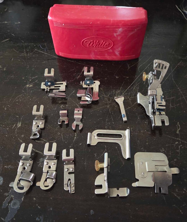 White sewing machine accessories