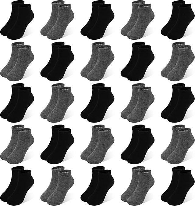 25-Pack Black & Grey Kids' Low Cut Socks