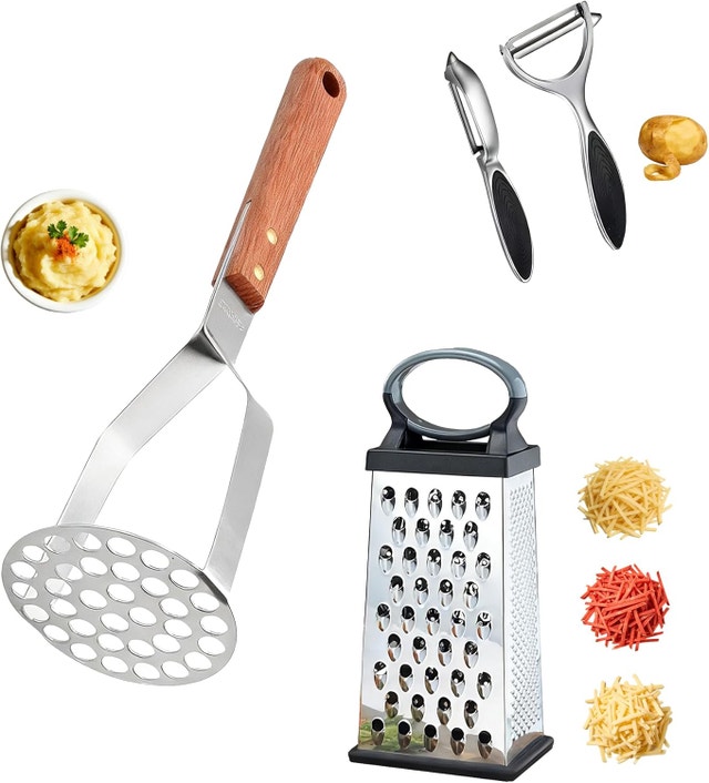 NEW 4Pcs Potato Masher Set Kitchen Tool - Wooden Handle