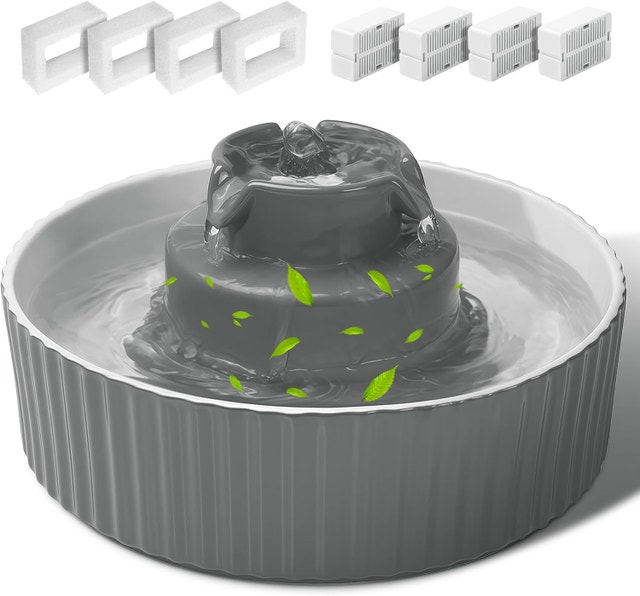 NEW Ceramic Cat Water Fountain, 2.1L/70oz Porcelain Pet Drinking
