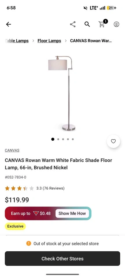 CANVAS Rowan Brushed Nickel Floor Lamp Warm White Shade - photo 3