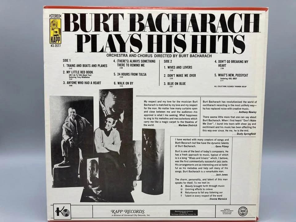 Vintage Burt Bacharach Plays His Hits Vinyl LP (1965) - Kapp Rec - photo 3