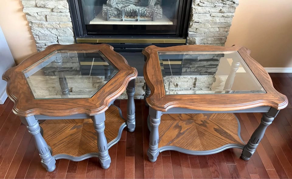 Refinished Solid Wood End Tables / Side Tables – Charcoal & Waln - photo 2