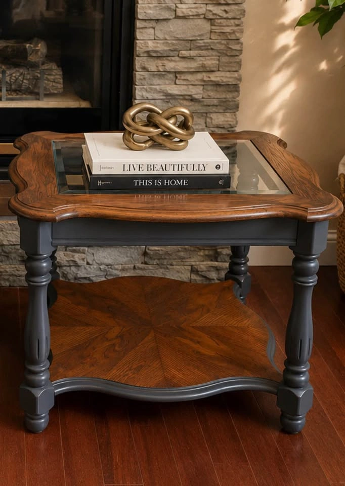 Refinished Solid Wood End Tables / Side Tables – Charcoal & Waln - photo 5