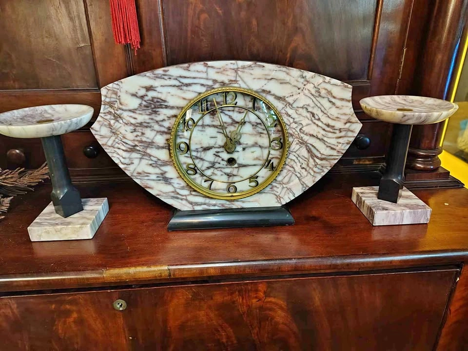 Art Deco Marble Clock with 2 Stands