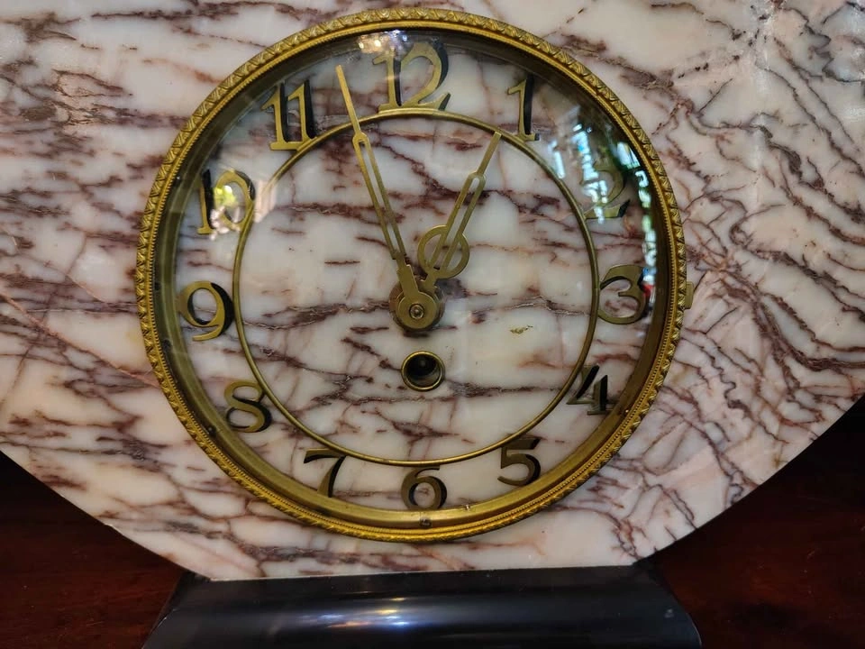 Art Deco Marble Clock with 2 Stands - photo 2