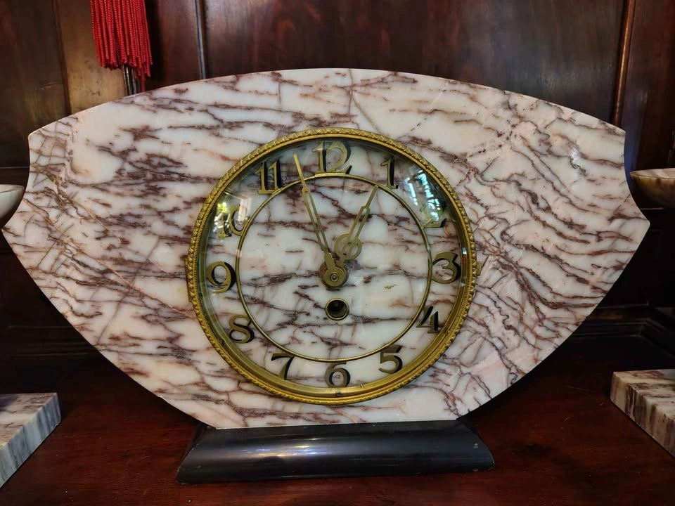 Art Deco Marble Clock with 2 Stands - photo 3