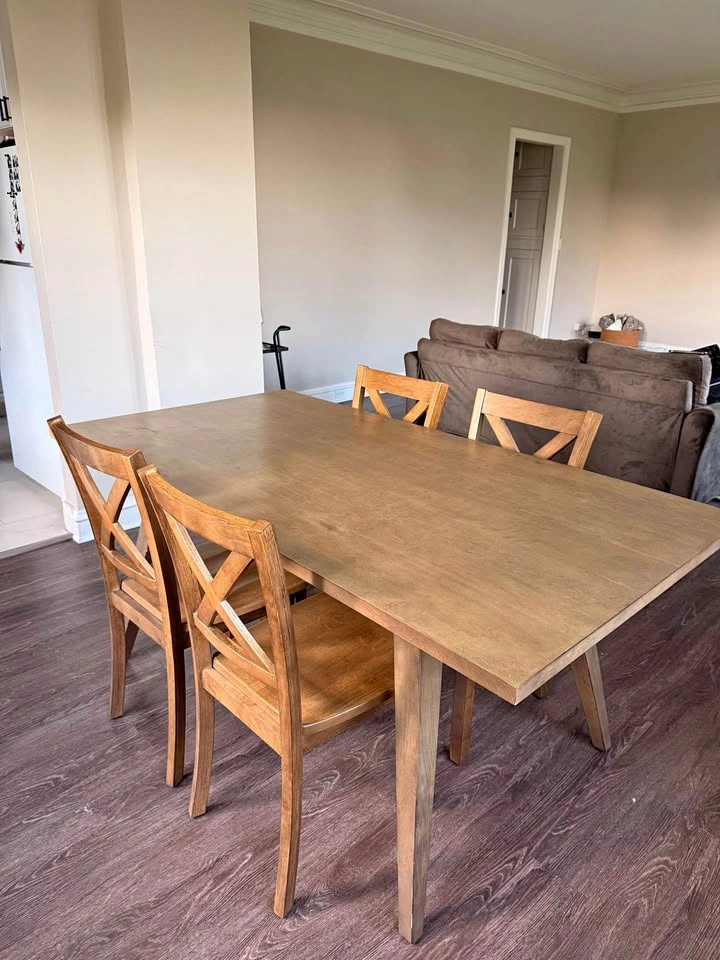 Wood Dining Table + 4 Wood Chairs - Walnut Finish