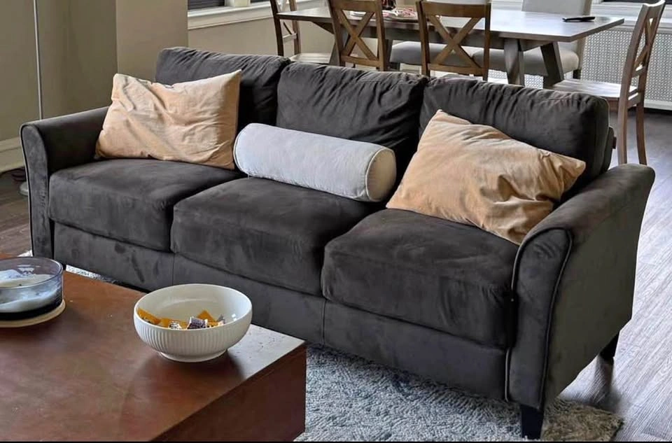 Charcoal Velvet 3-Seat Sofa Couch