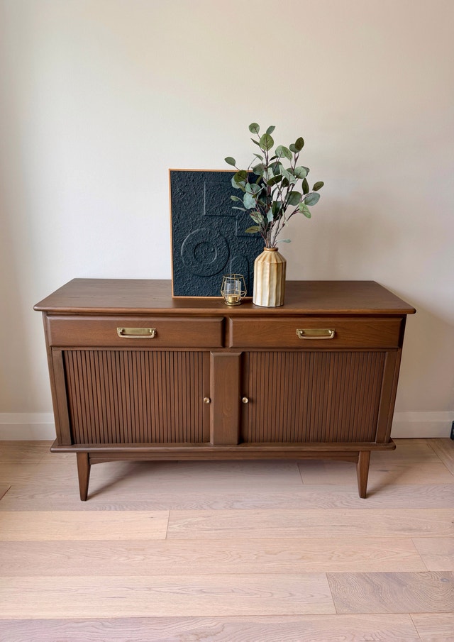 Mid Century Modern Solid Elm Tambour Door Credenza - photo 2