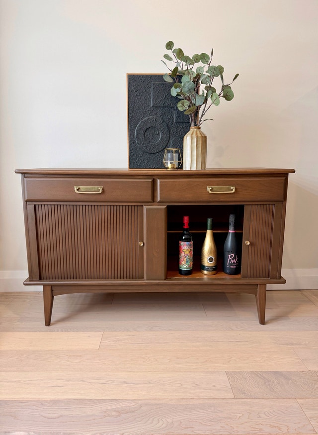 Mid Century Modern Solid Elm Tambour Door Credenza - photo 3