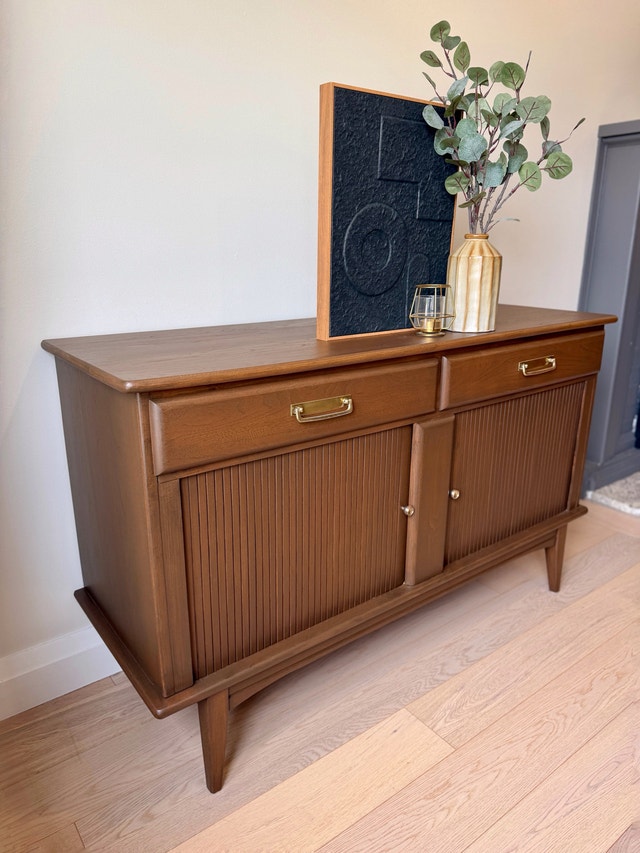 Mid Century Modern Solid Elm Tambour Door Credenza - photo 5
