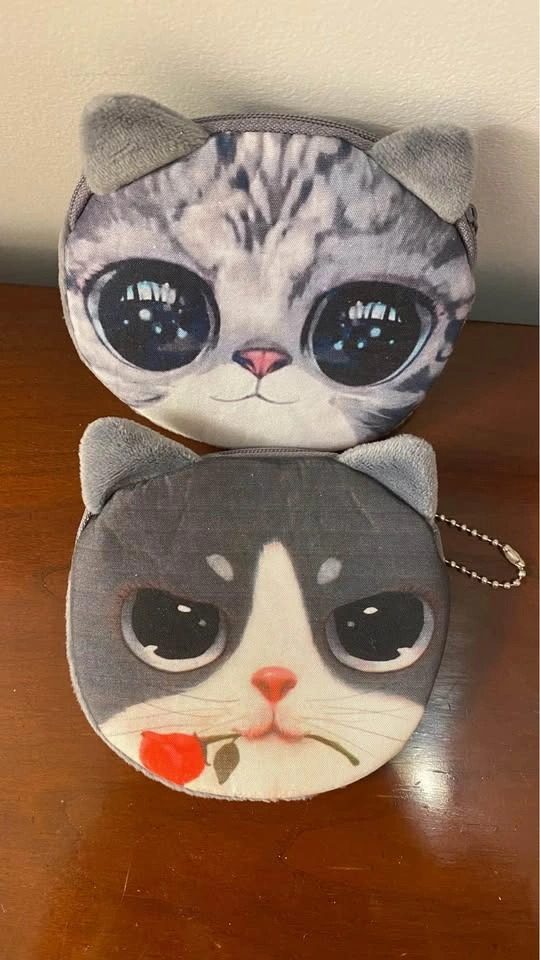 COIN 🪙 PURSE 👛 CUTE CATS VELVET GRAY