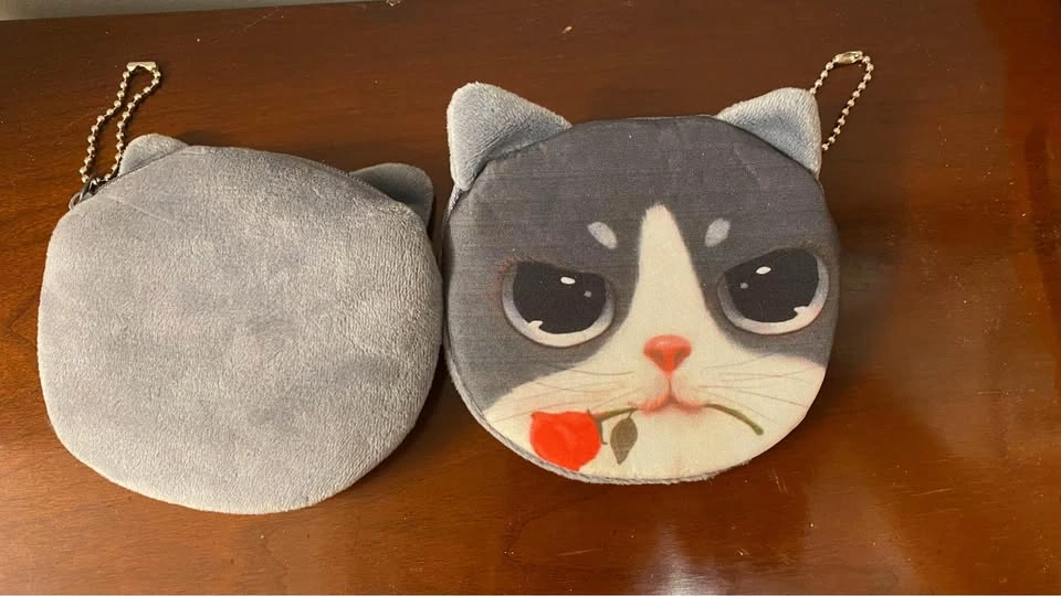 COIN 🪙 PURSE 👛 CUTE CATS VELVET GRAY - photo 2