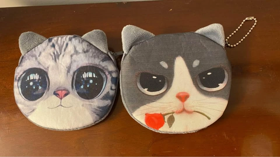 COIN 🪙 PURSE 👛 CUTE CATS VELVET GRAY - photo 3