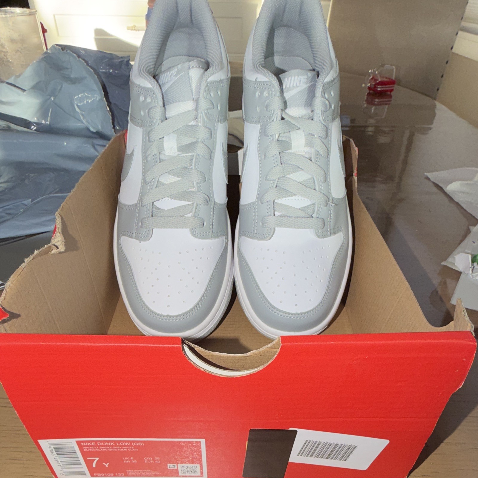 Nike Dunk Low GS White Smoke Grey Sneakers Size 7Y