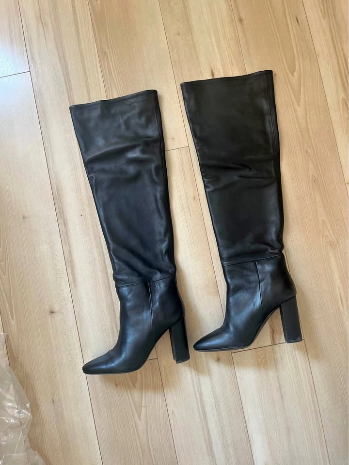 Jonak Black Leather Over-the-Knee Boots, Size 37