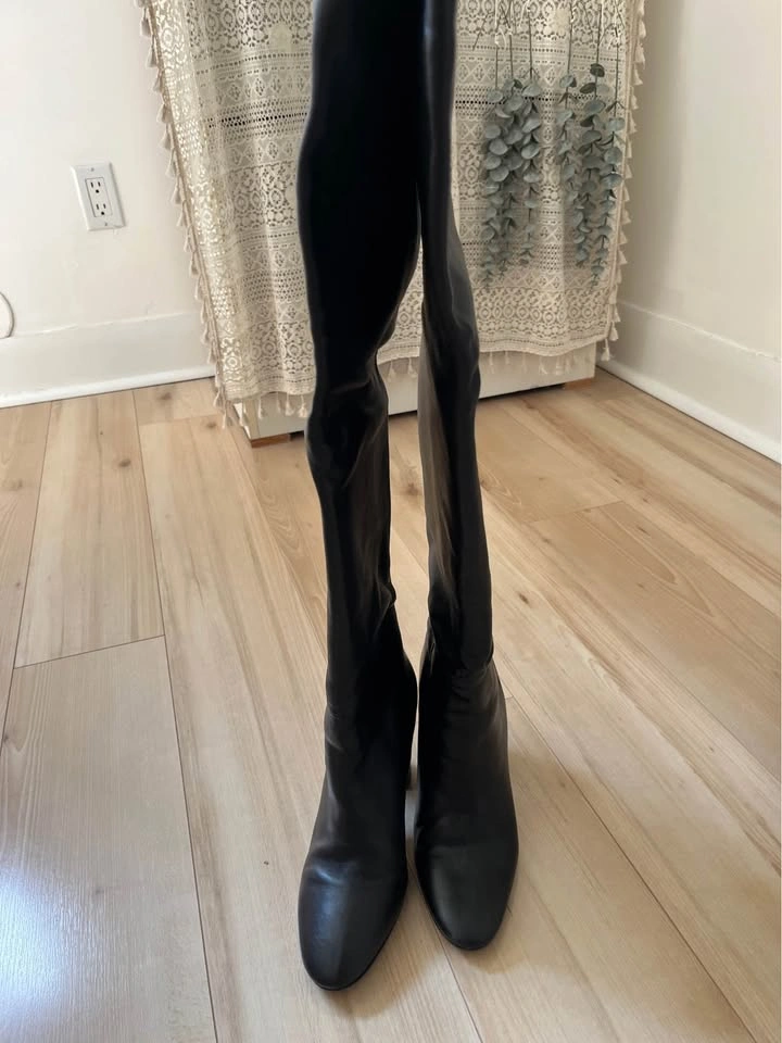 Jonak Black Leather Over-the-Knee Boots, Size 37 - photo 2