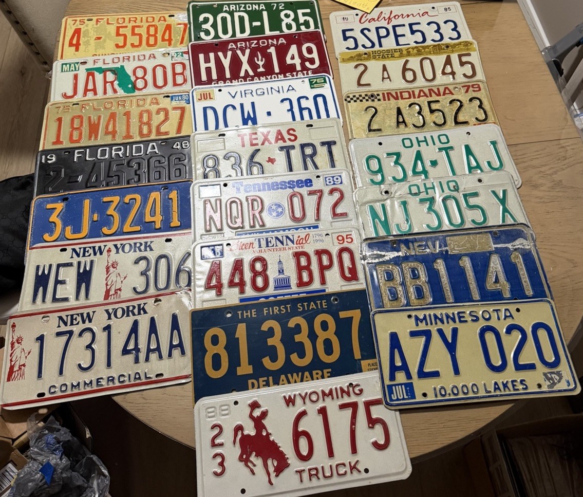 Mixed Lot Vintage US State License Plates AZ CA FL IN NY OH TX V