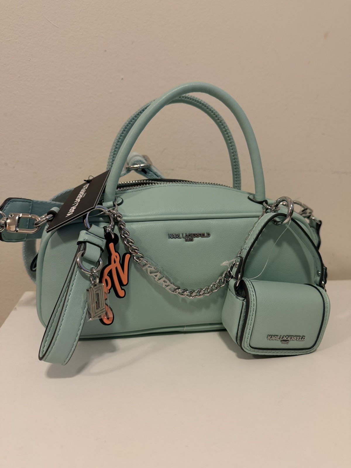 Karl Lagerfeld Mint Satchel Silver Chain Detachable Strap