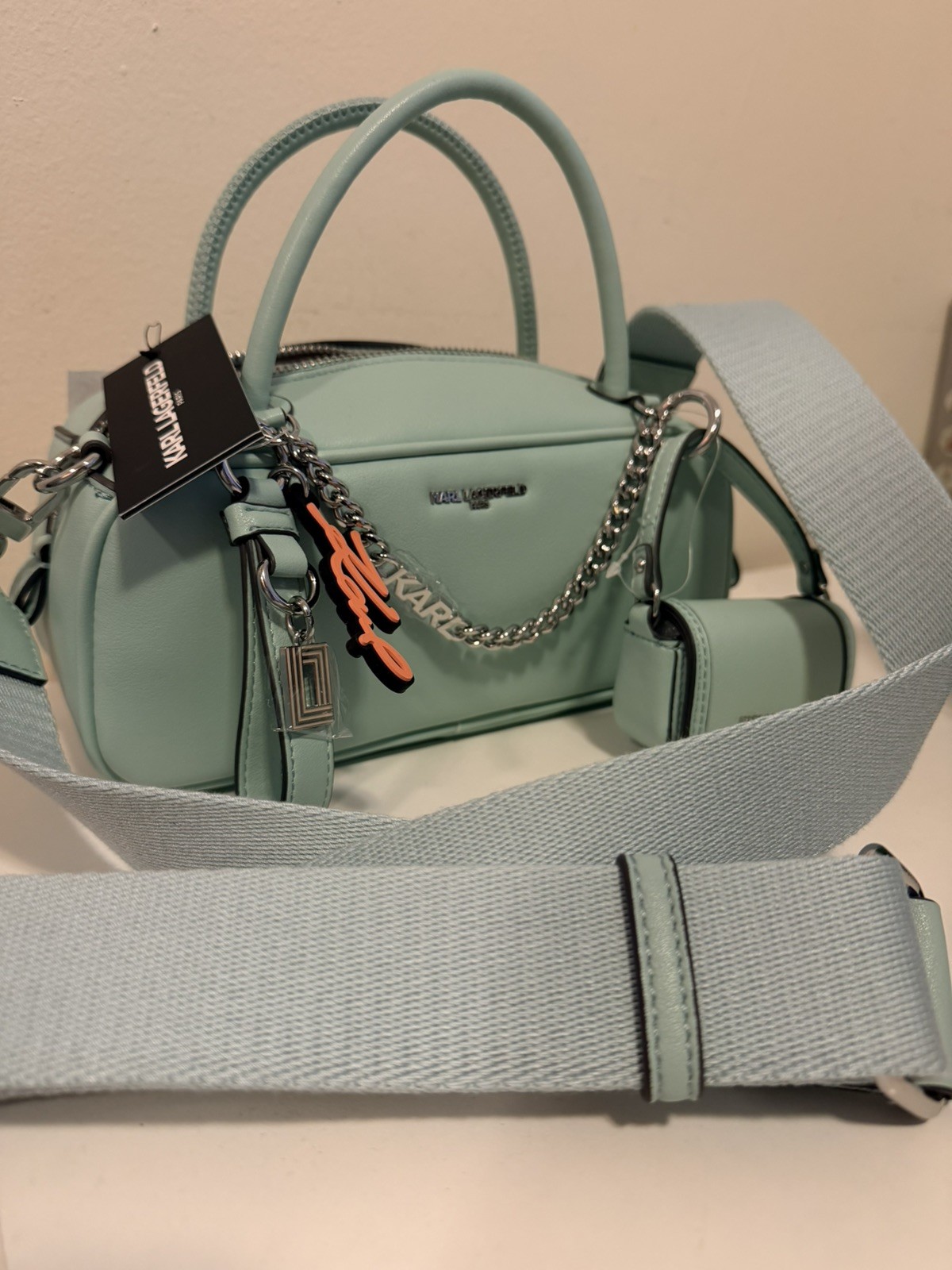 Karl Lagerfeld Mint Satchel Silver Chain Detachable Strap - photo 2