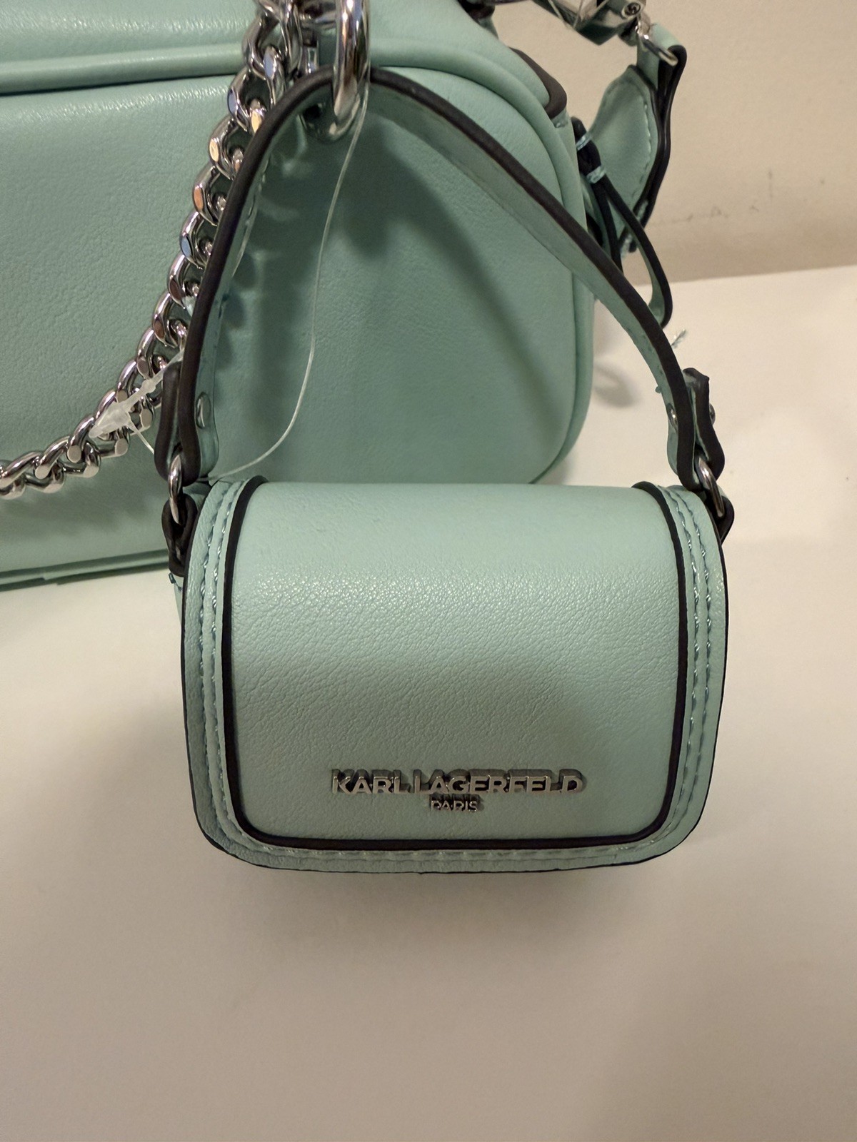 Karl Lagerfeld Mint Satchel Silver Chain Detachable Strap - photo 4