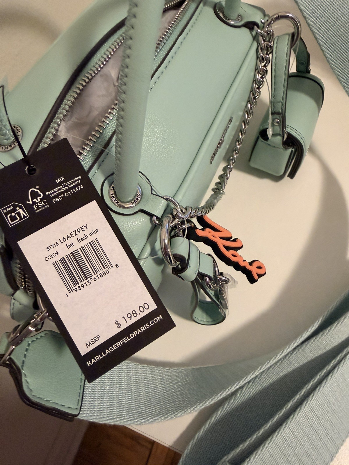 Karl Lagerfeld Mint Satchel Silver Chain Detachable Strap - photo 5