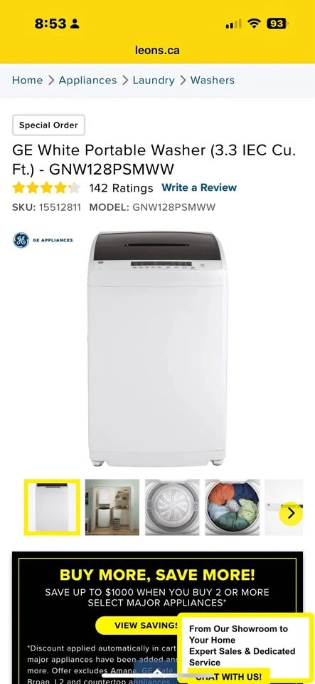GE 3.3 Cu Ft Portable Washing Machine