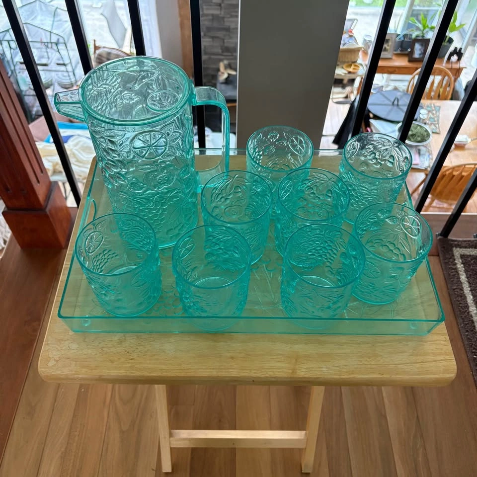 Collectible Vintage Aqua Plastic Fruit Drink Set (10 Pc) - photo 2