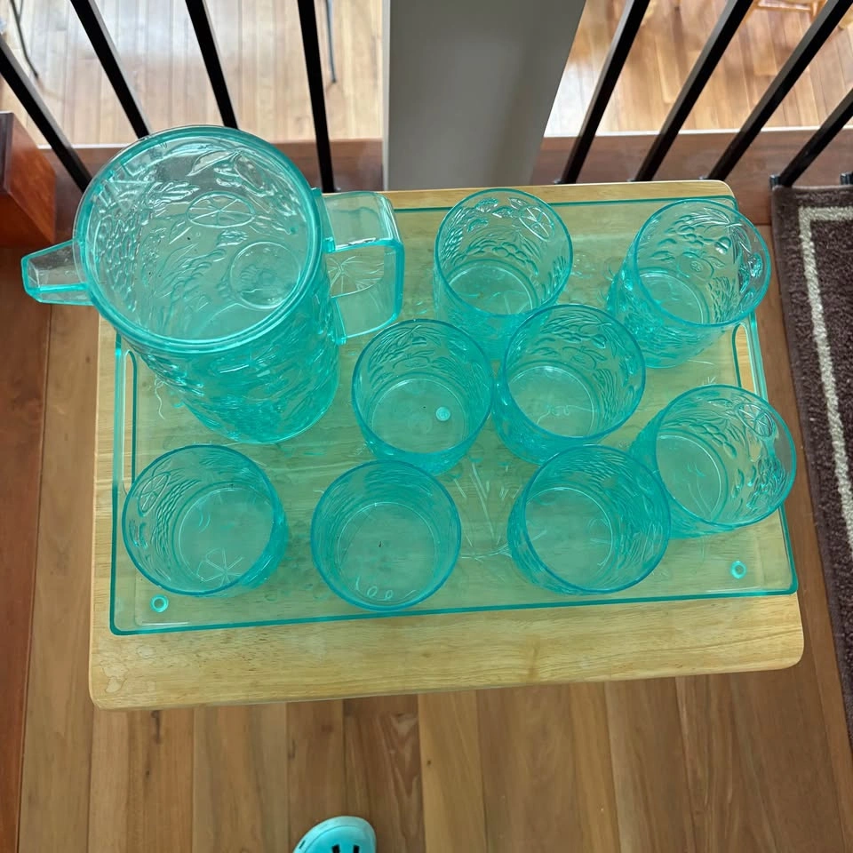 Collectible Vintage Aqua Plastic Fruit Drink Set (10 Pc) - photo 3