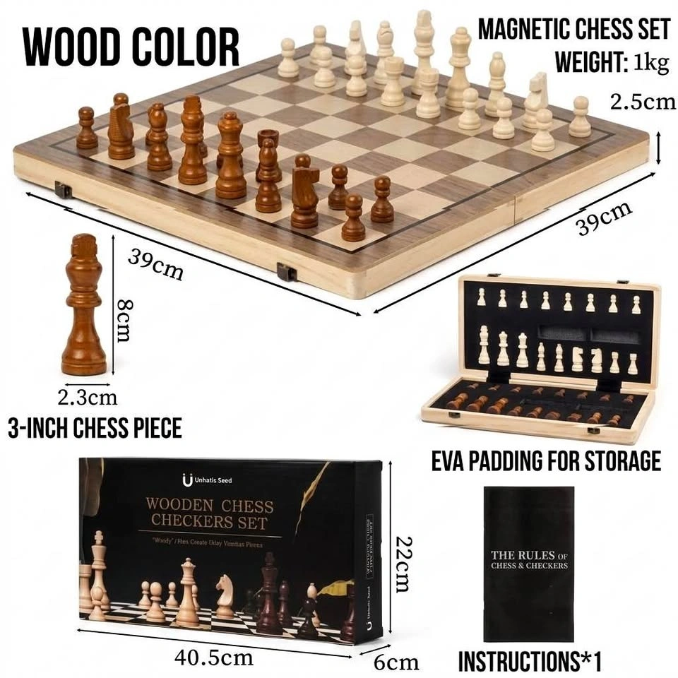 Brand NEW - 15” Magnetic Wooden Chess Set