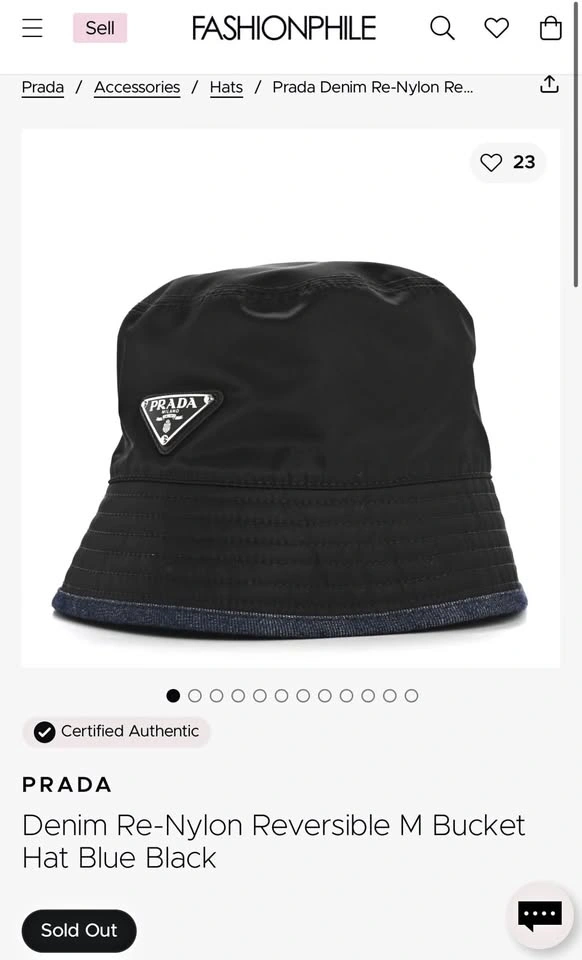 Prada Denim Re-Nylon Reversible M Bucket Hat Blue Black