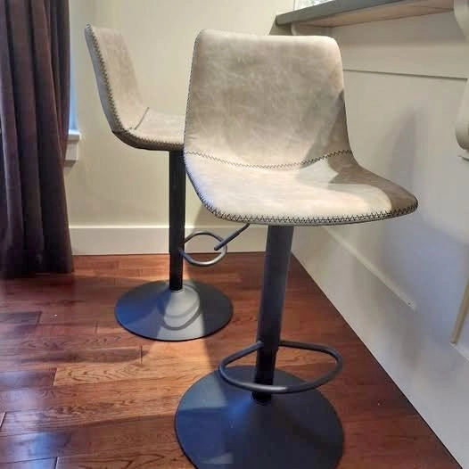 Set of 2 Adjustable Faux Leather Bar Stools