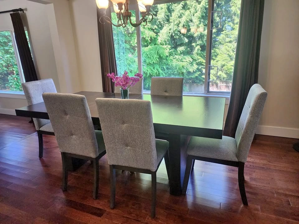 Dark Wood Dining Table with 6 Chairs + Warranty