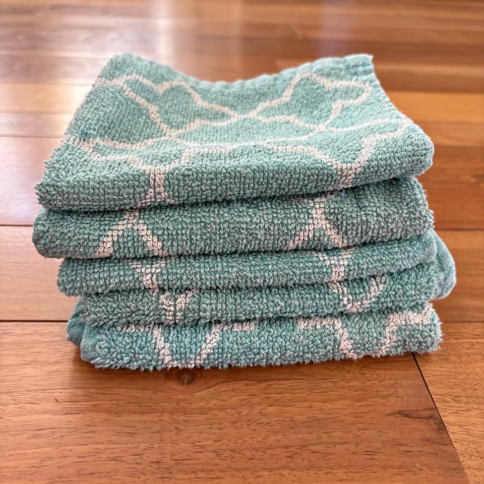 Set Of Five Turquoise Blue Face Cloths For Sale