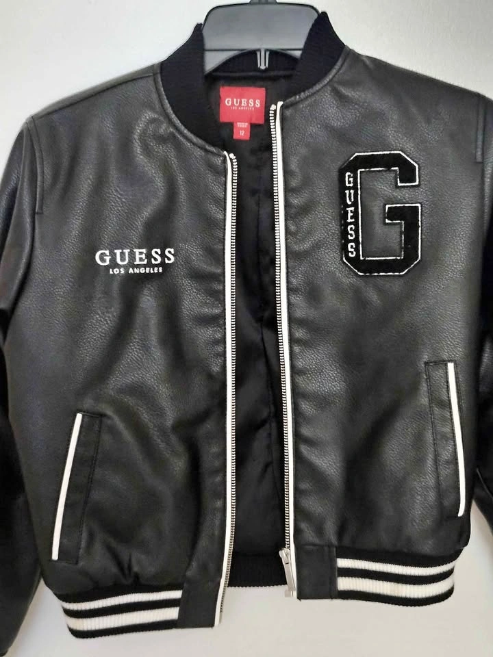 GUESS Kids Faux Leather Bomber Jacket - Size 12