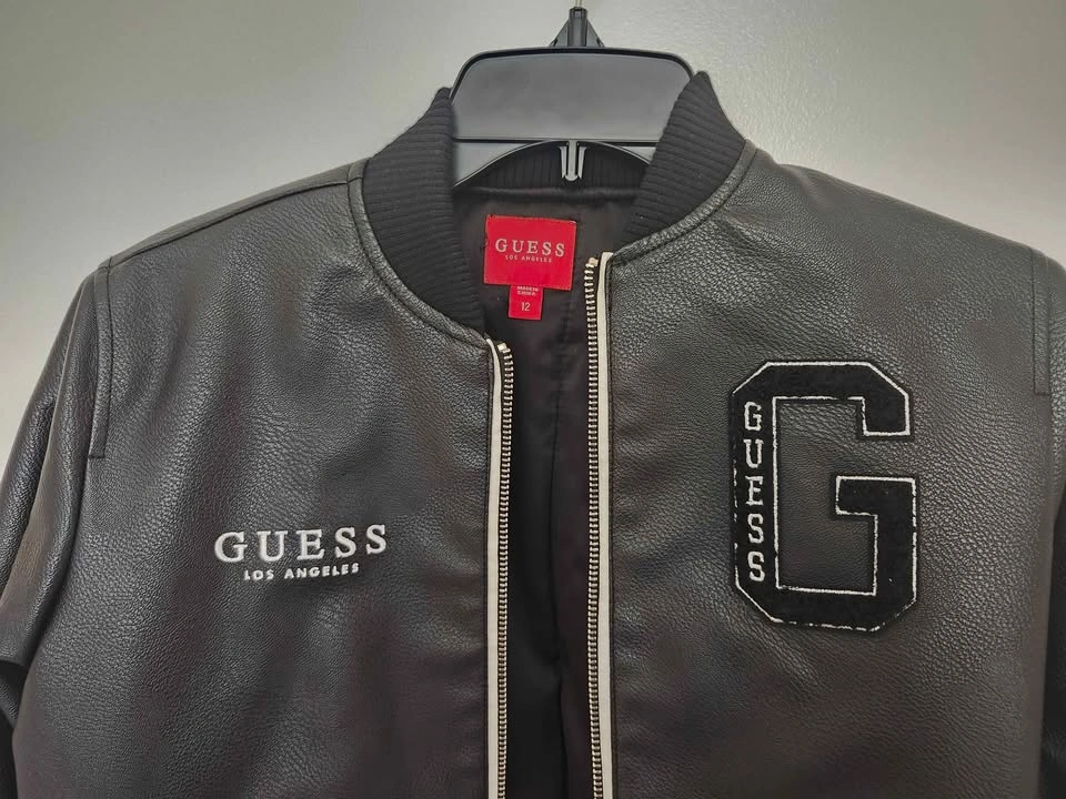 GUESS Kids Faux Leather Bomber Jacket - Size 12 - photo 4