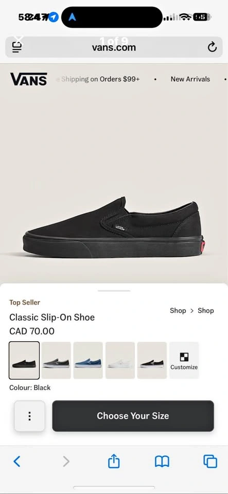 Mens Vans Classic Slip On Canvas Shoes - Size 11.5