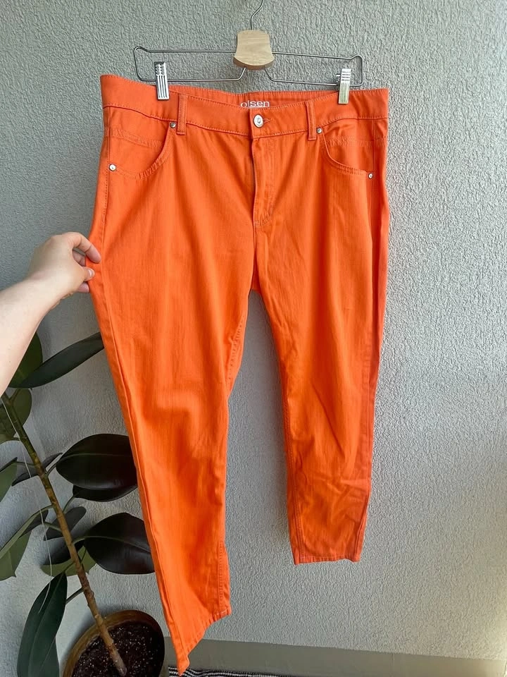 Size 16 Olsen Orange Stretch Jeans Kim Pipe Slim Leg Pants
