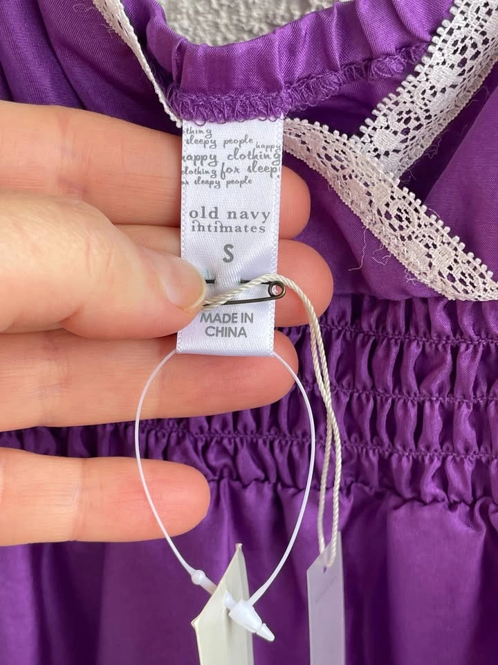 100% Silk Slip Dress Purple, Size S | Lace Trim, Adjustable Stra - photo 5