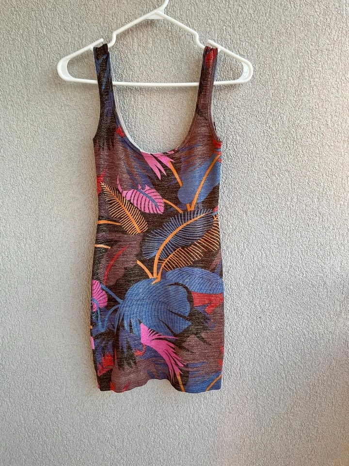 Marciano Los Angeles Gold Metallic Tropical Print Bodycon Tank D
