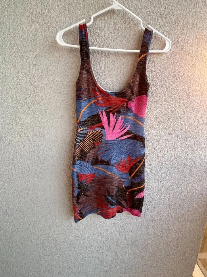Marciano Los Angeles Gold Metallic Tropical Print Bodycon Tank D - photo 2